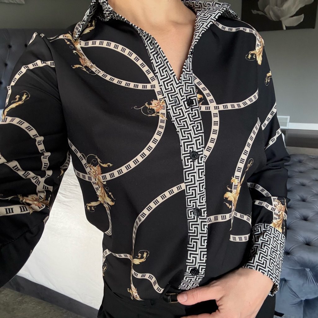 Nwt | Women’s Black Chain Patterned Button Down Shirt | 6